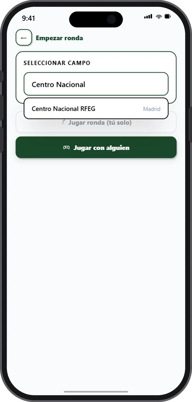 Buscador de campos de la app: se escribe «Centro Nacional» y aparece al momento, con el resto del catálogo debajo.