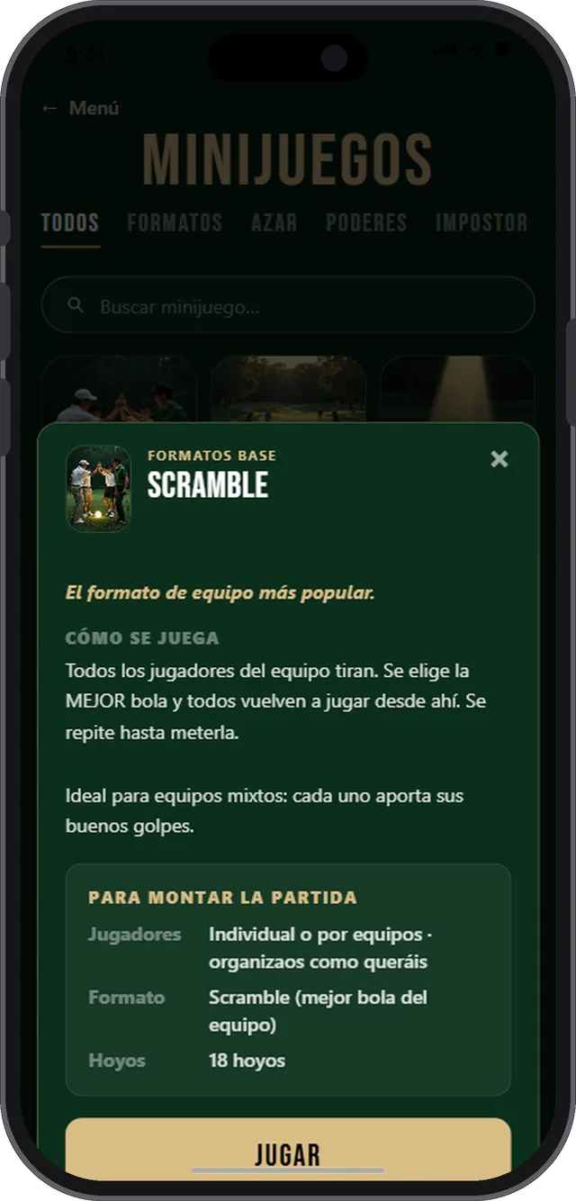 La ficha de un minijuego: el resumen, cómo se juega y el cuadro con lo que hace falta para montar la partida.
