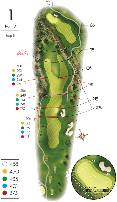 Plano del hoyo 1 de Club de Golf Alcanada