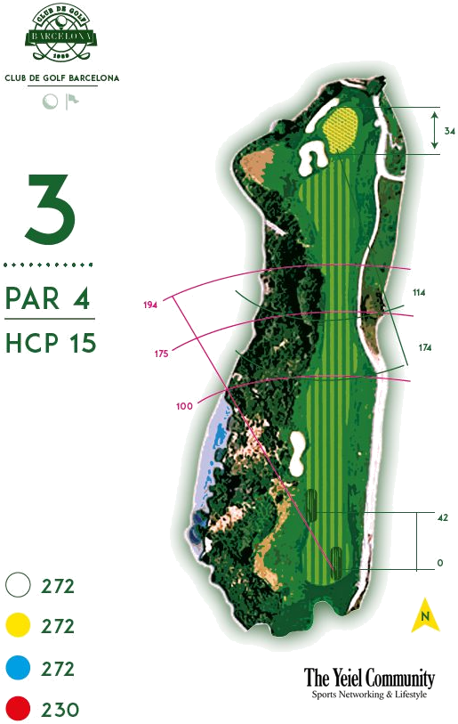 Plano del hoyo 3 de Club de Golf Barcelona