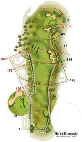 Plano del hoyo 1 de Cabopino Golf Marbella