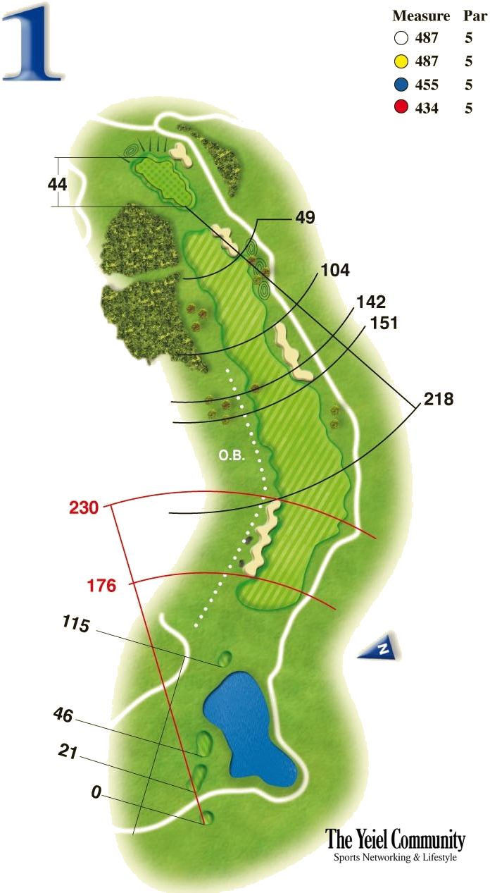 Plano del hoyo 1 de Calanova Golf Club
