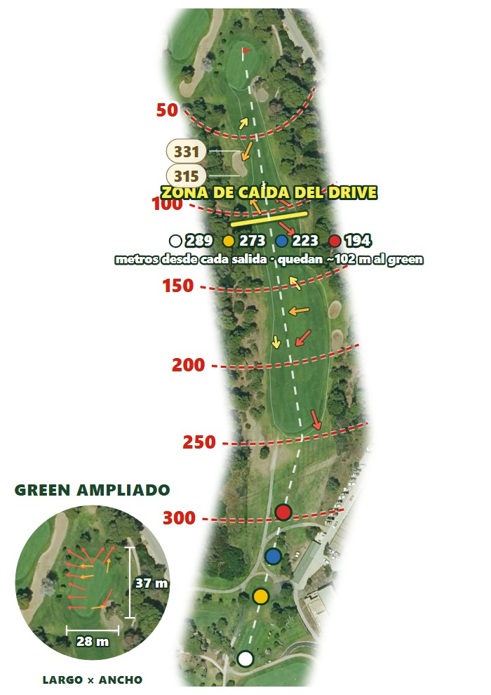 Plano del hoyo 1 de Parador de El Saler (Golf El Saler)