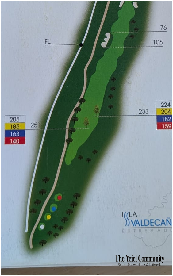 Plano del hoyo 1 de Golf Isla Valdecañas