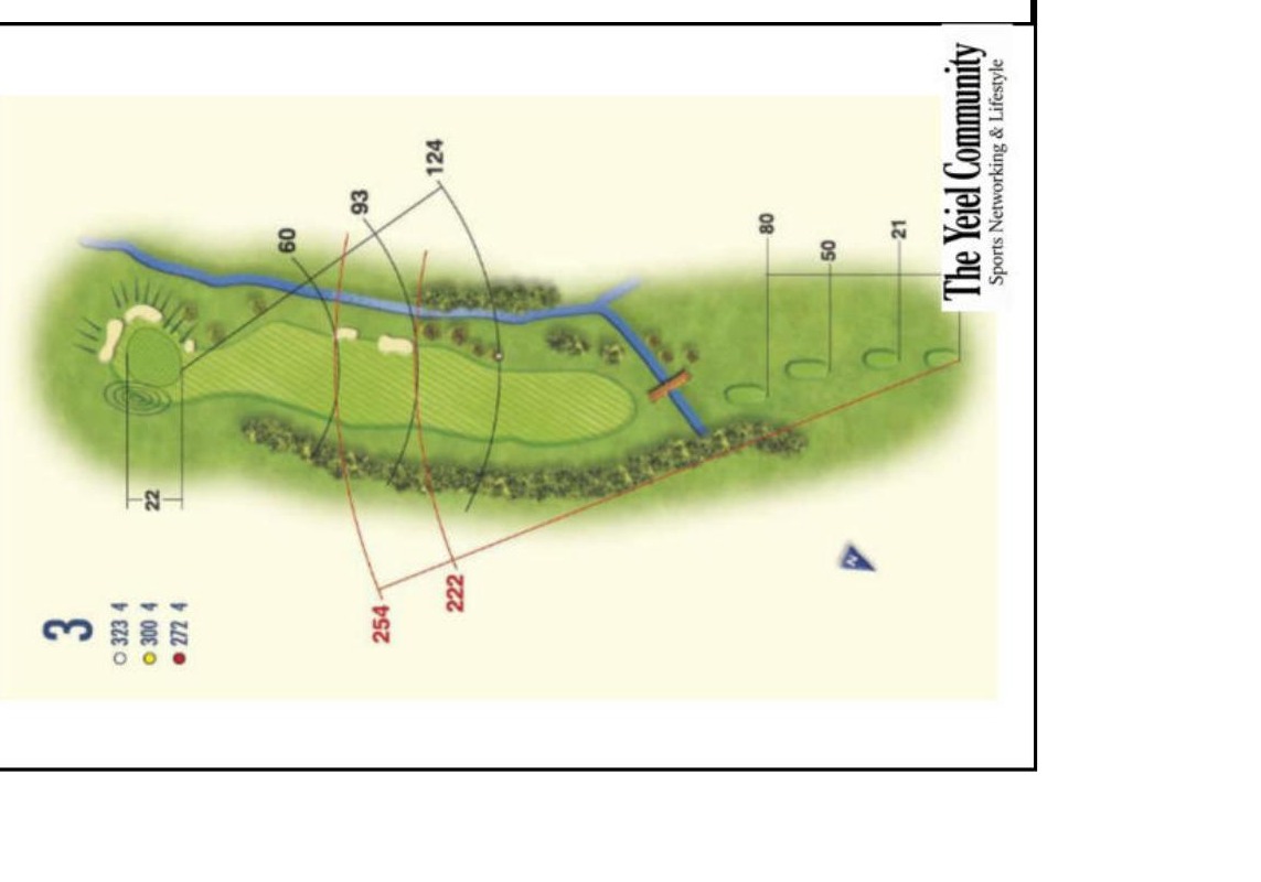 Plano del hoyo 3 de Islantilla Golf Resort, par 4, 323 metros