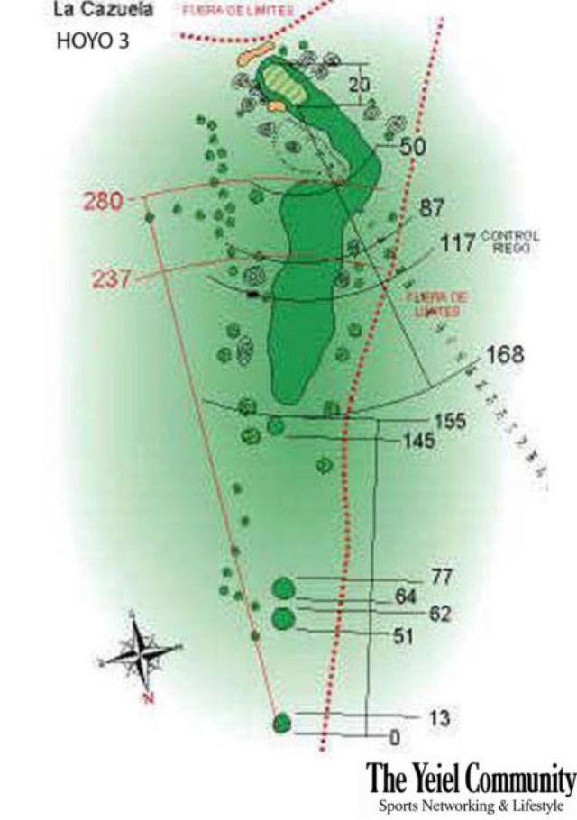 Plano del hoyo 3 de La Moraleja II, par 4, 320 metros