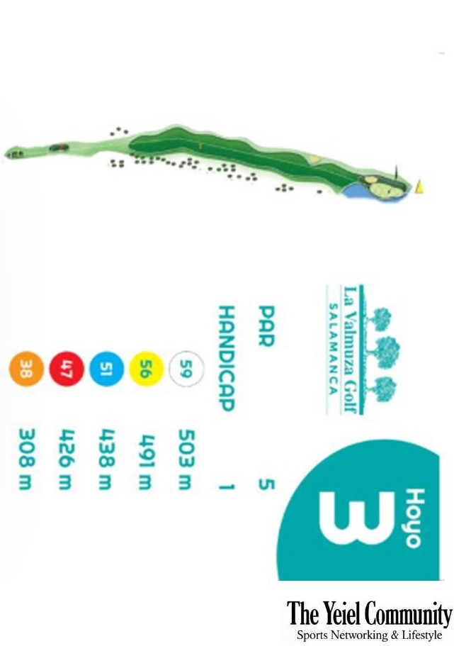Plano del hoyo 3 de La Valmuza Golf, par 5, 503 metros
