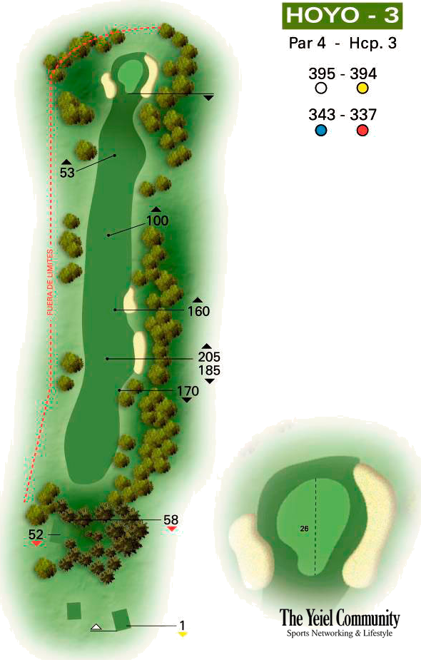 Plano del hoyo 3 de Club de Golf Lomas-Bosque
