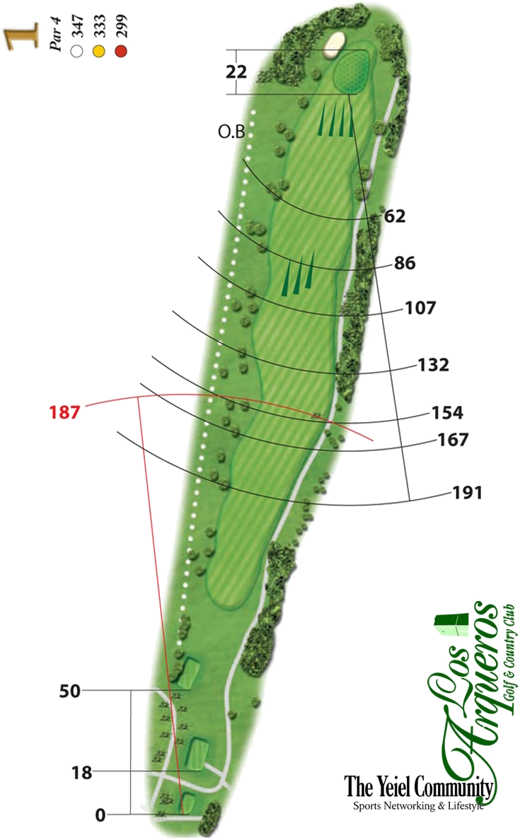 Plano del hoyo 1 de Los Arqueros Golf & Country Club