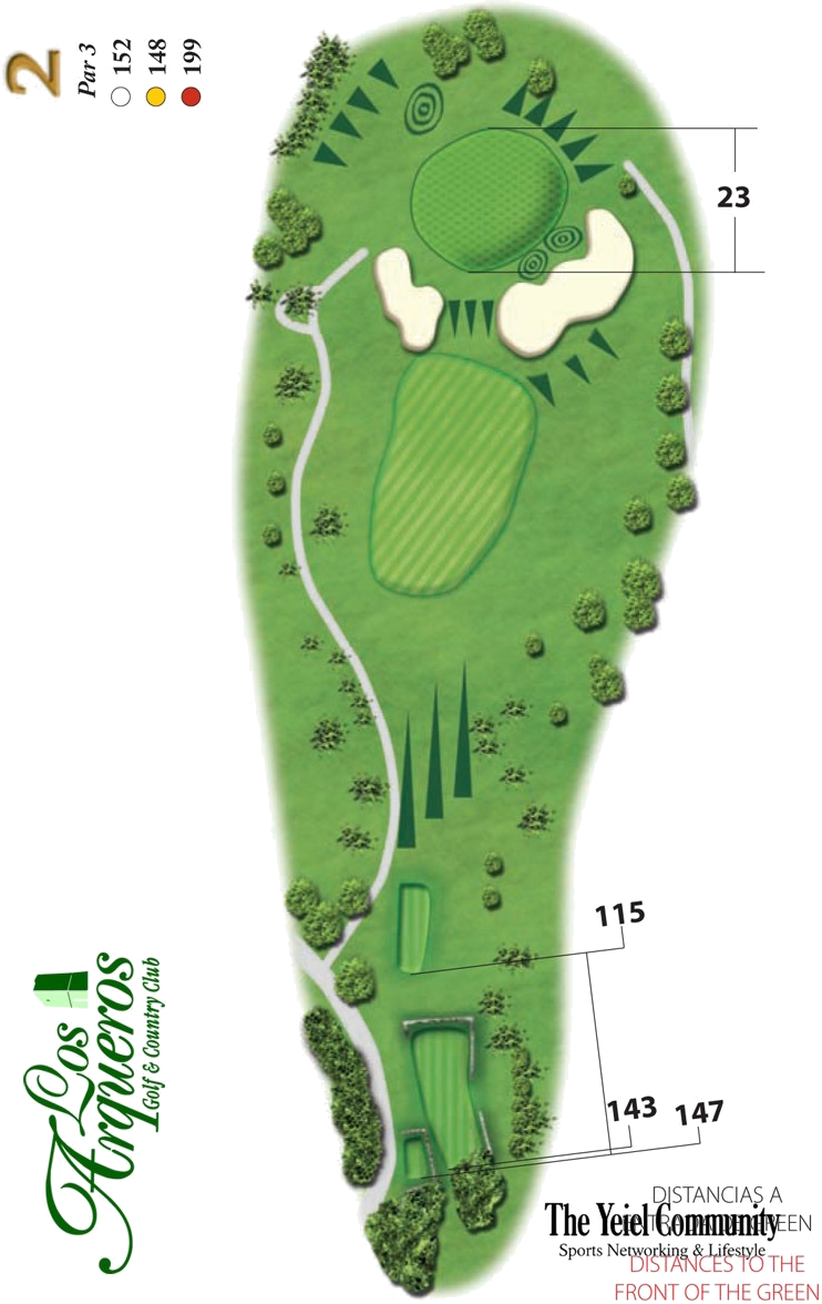 Plano del hoyo 2 de Los Arqueros Golf & Country Club