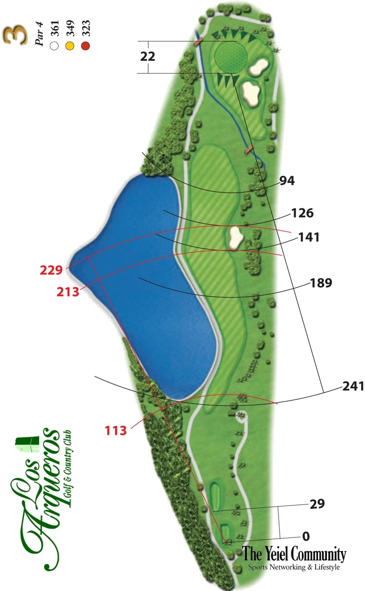 Plano del hoyo 3 de Los Arqueros Golf & Country Club