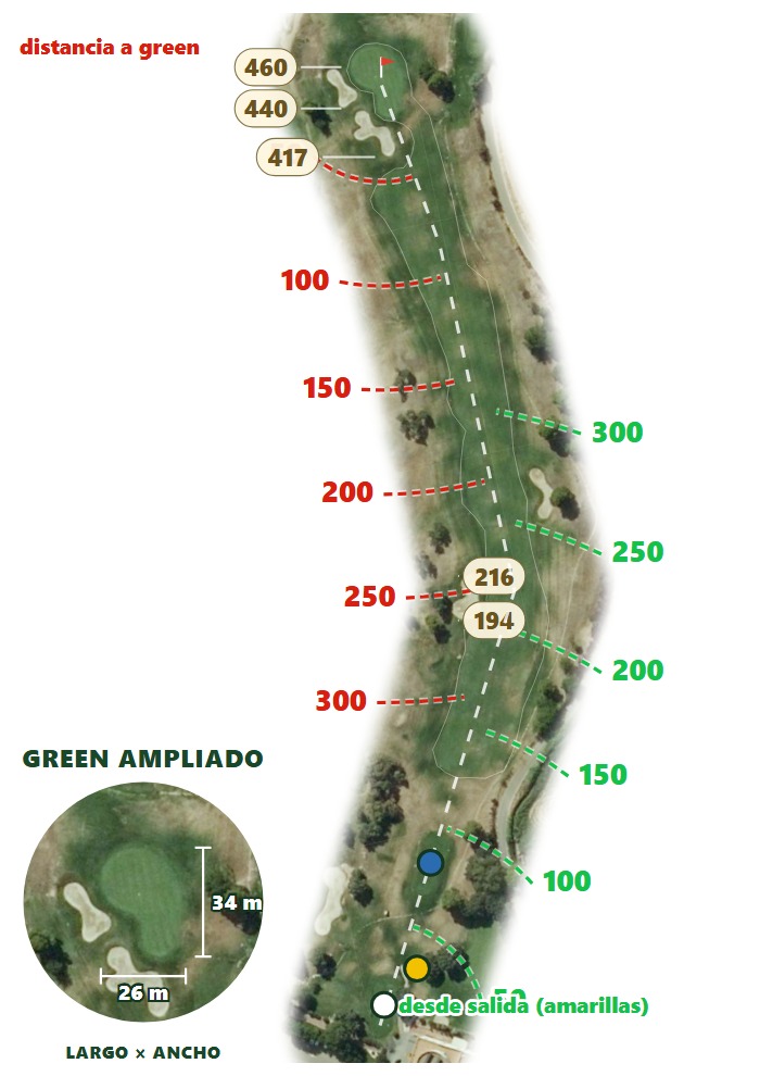 Plano del hoyo 1 de Los Lagos Golf
