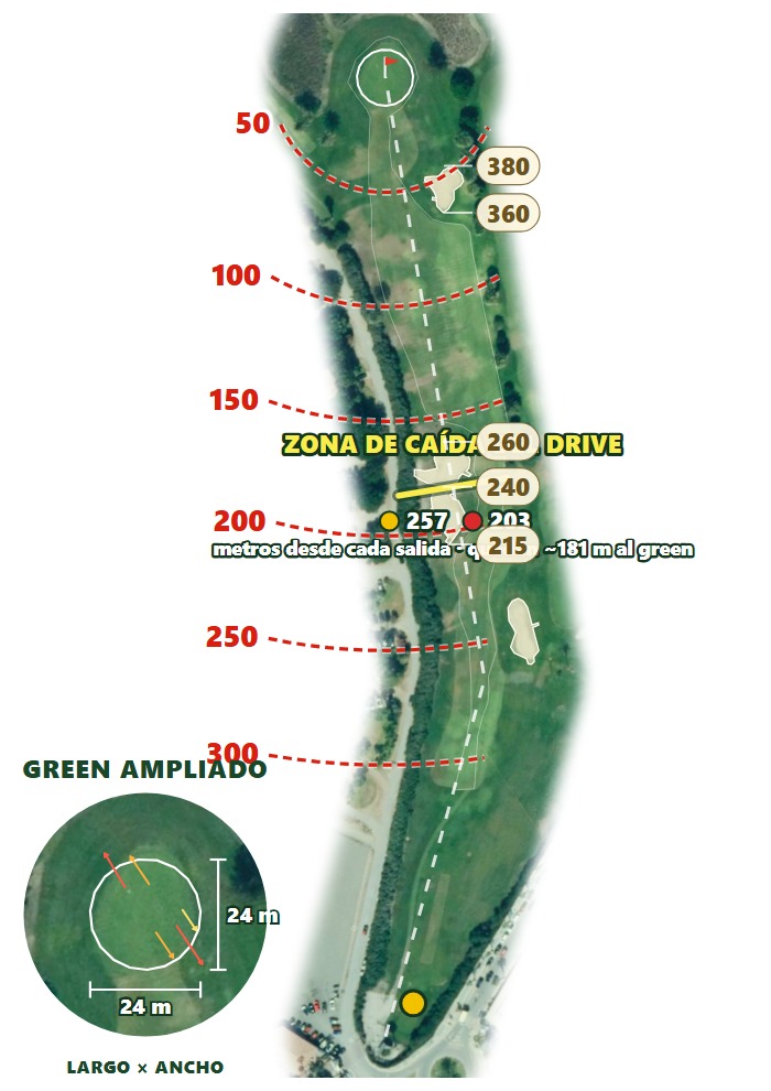Plano del hoyo 1 de Los Moriscos Club de Golf
