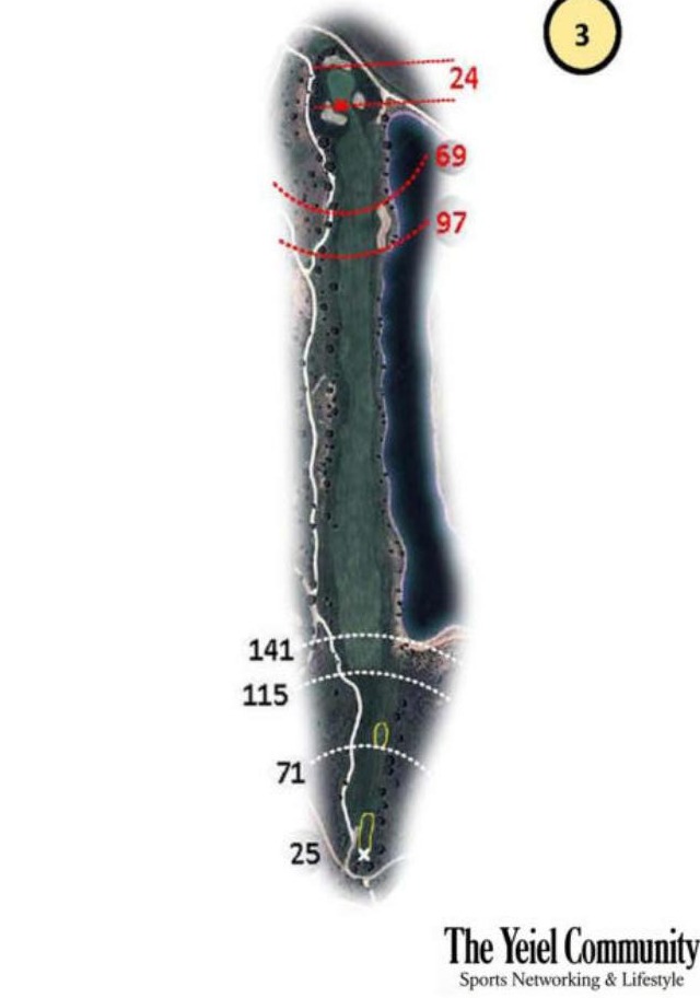 Plano del hoyo 3 de Retamares Golf, par 5, 414 metros