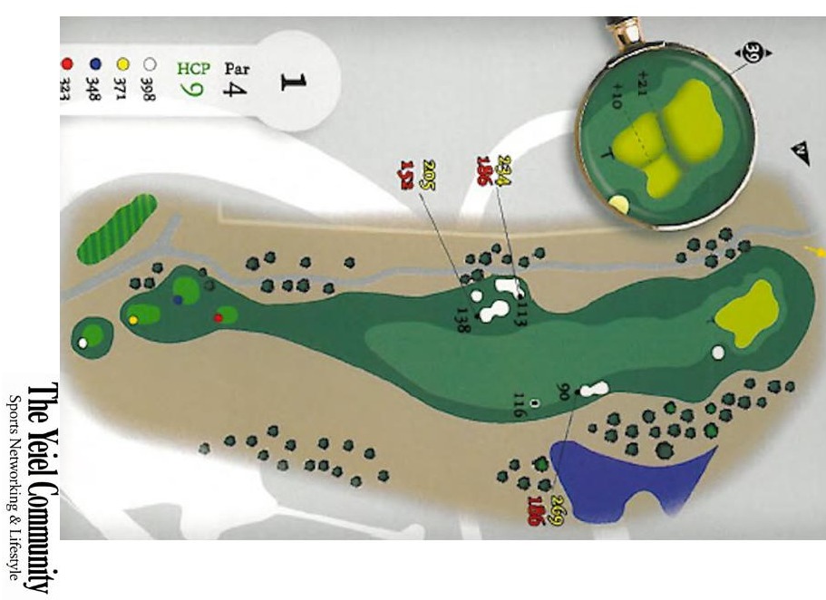 Plano del hoyo 1 de Club de Golf Saldaña, par 4, 398 metros